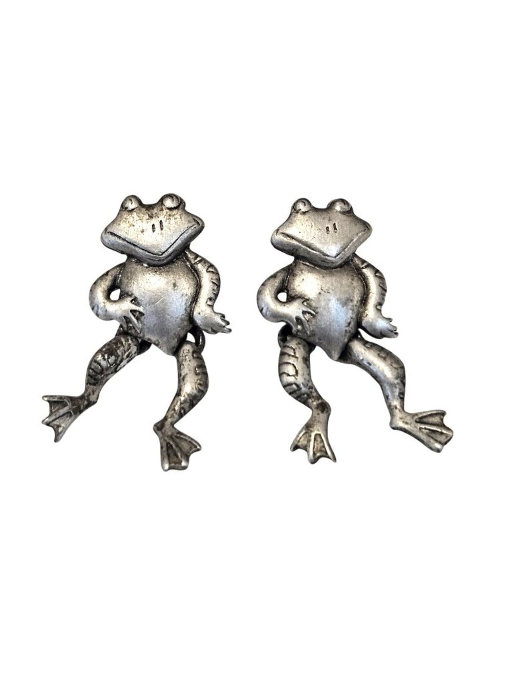 JJ Jonette Jewelry Silver Pewter Articulated Frog Dangle Drop Earrings